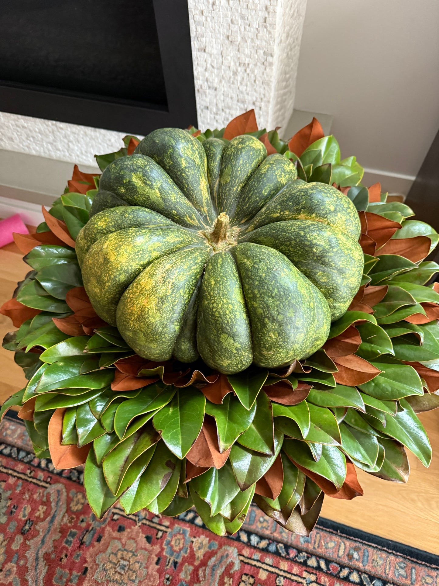 Stacked Pumpkins with Magnolia Wreath