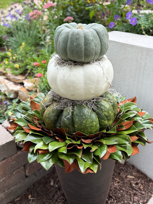 Stacked Pumpkins with Magnolia Wreath