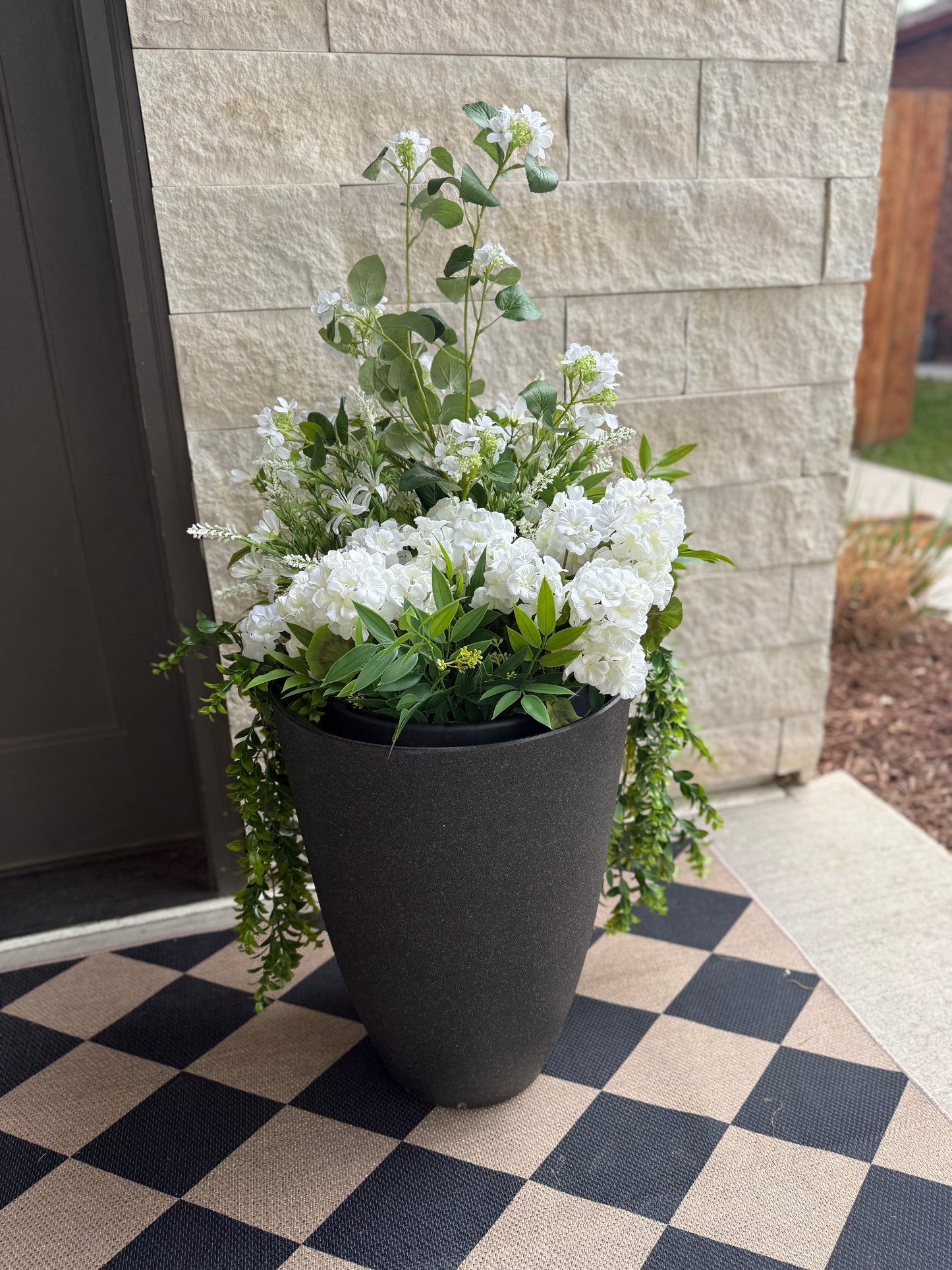 Large Summer White and Green Faux Drop-In Planter