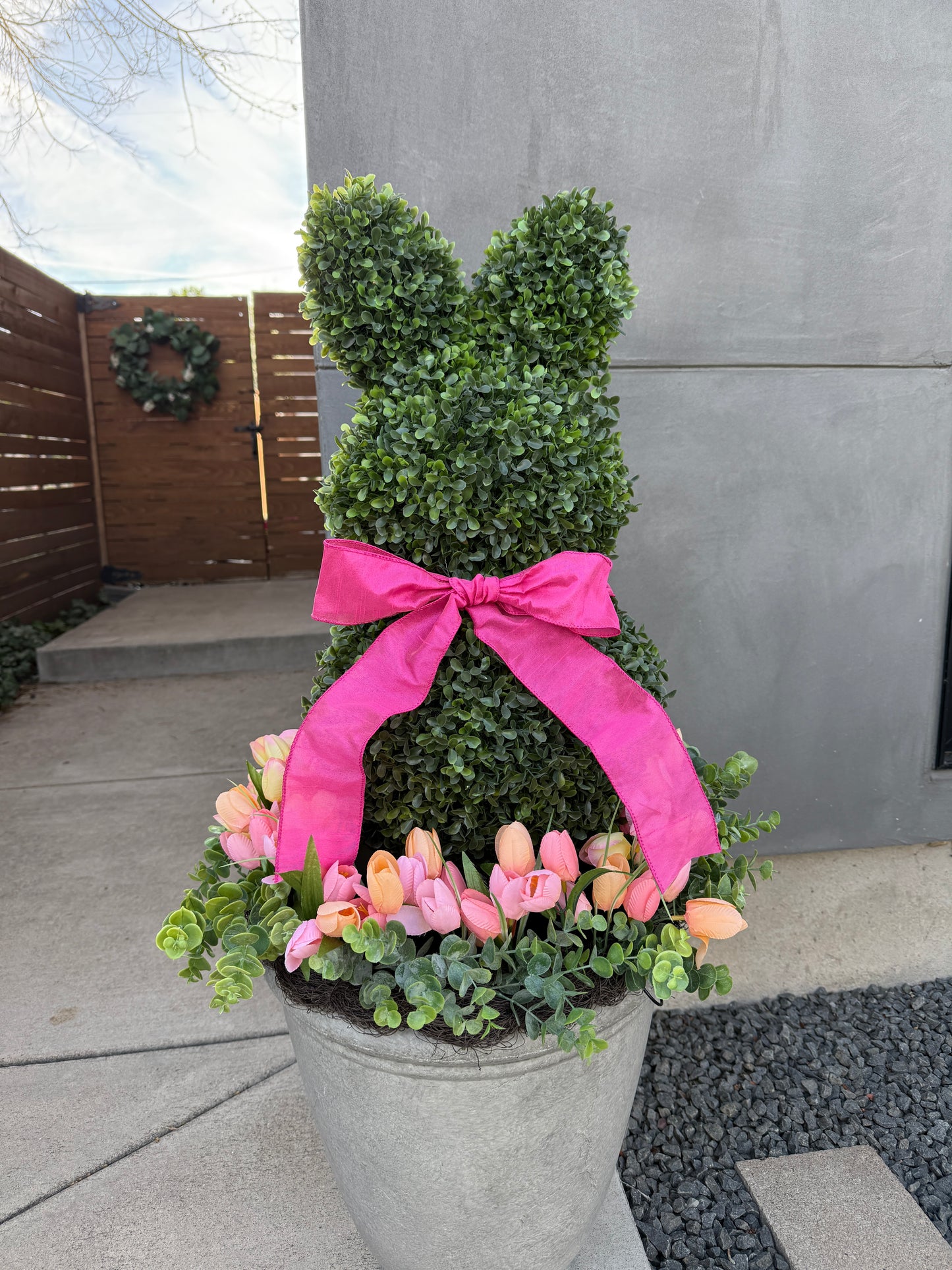 Boxwood Bunny Topiary with Tulips Urn Filler