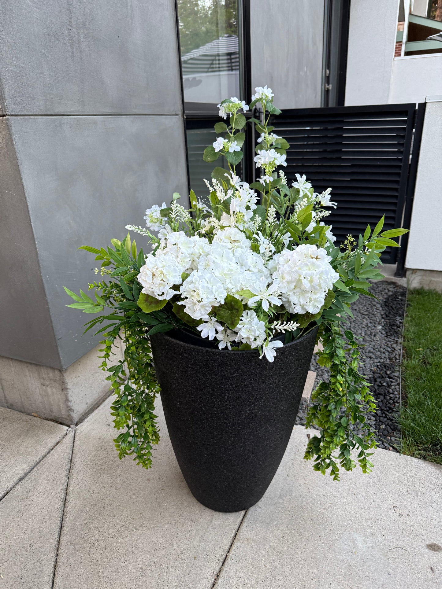 Large Summer White and Green Faux Drop-In Planter