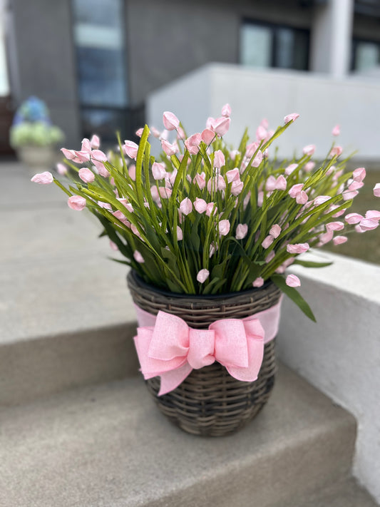 Springtime Basket of Flowers in Woven Planter