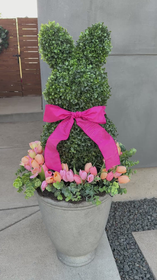 Boxwood Bunny Topiary with Tulips Urn Filler